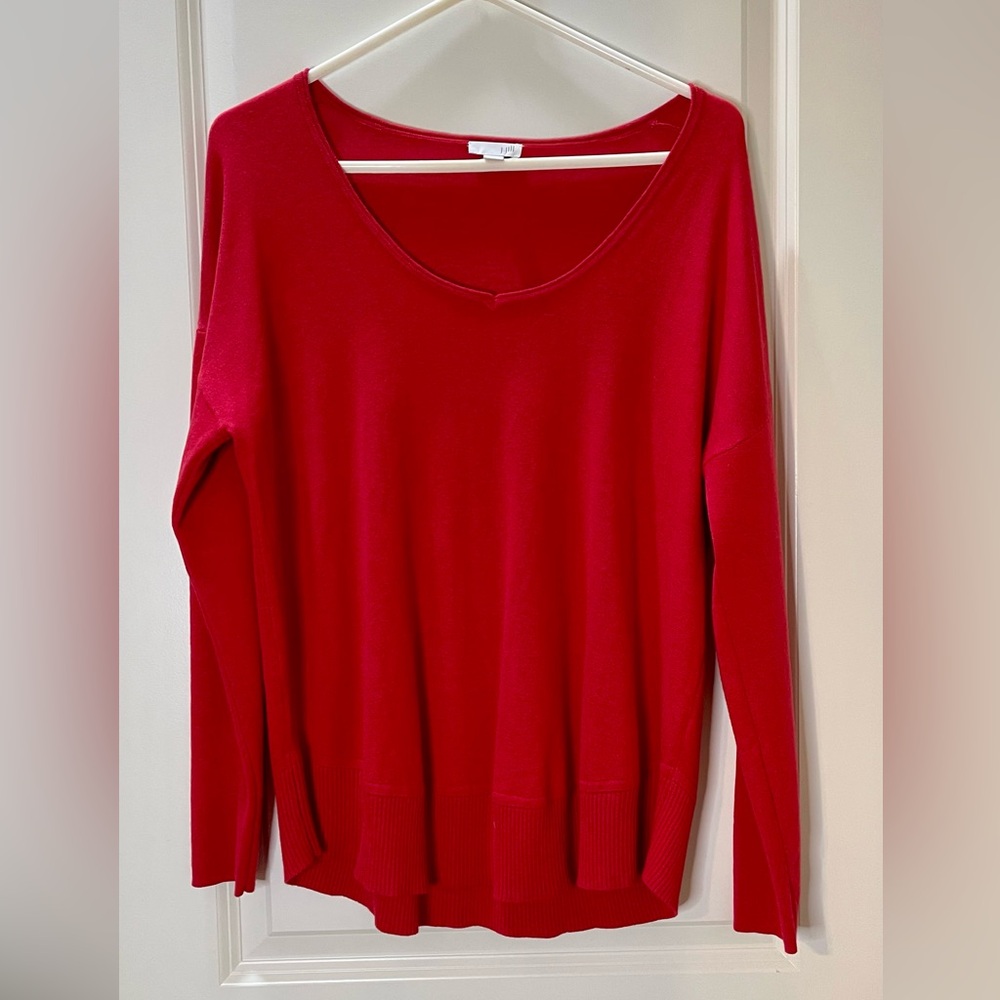 J Jill Silk Blend Oversized Red Long Sleeve Knit Top Size S